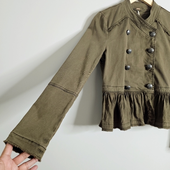 Free People Olive Green Military Bomber Jacket Size XS - Picture 6 of 10